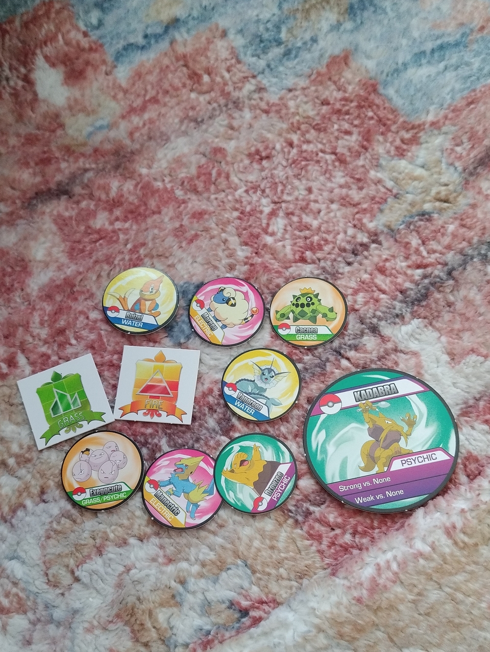 Pokémon Tazo/Token Lot - Assorted Character Tokens (Green, Pink, Yellow)
